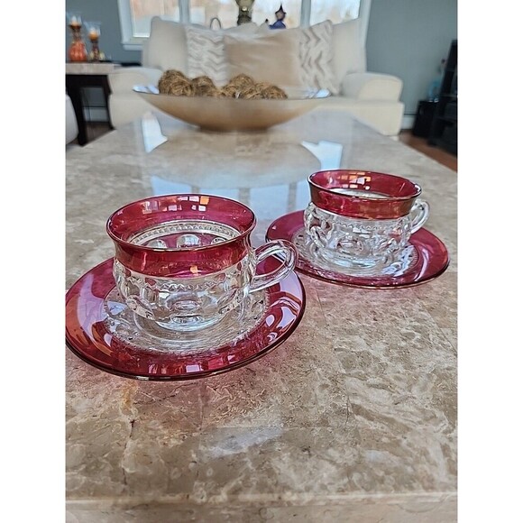 Indiana Other - Indiana King Crown Ruby Flash Cups And Saucers, Set Of 2